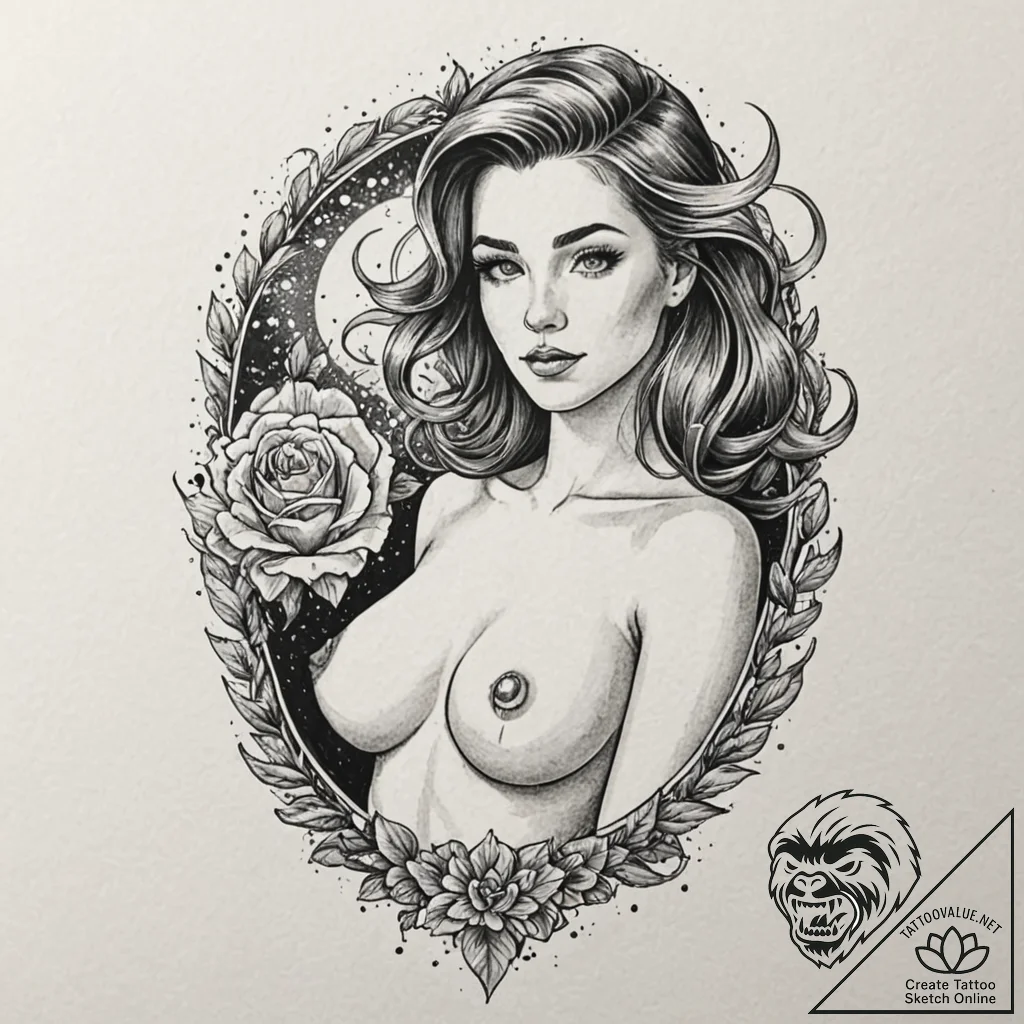 A neo-traditional tattoo of the three-breaste... - tattoo sketch (№1751119800_0, 28.06.2025 14:10) — tattoovalue.net