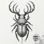 A stag beetle with ornate horns, concept art… – tattoo sketch (№1751119985_0, 28.06.2025 14:13) — tattoovalue.net