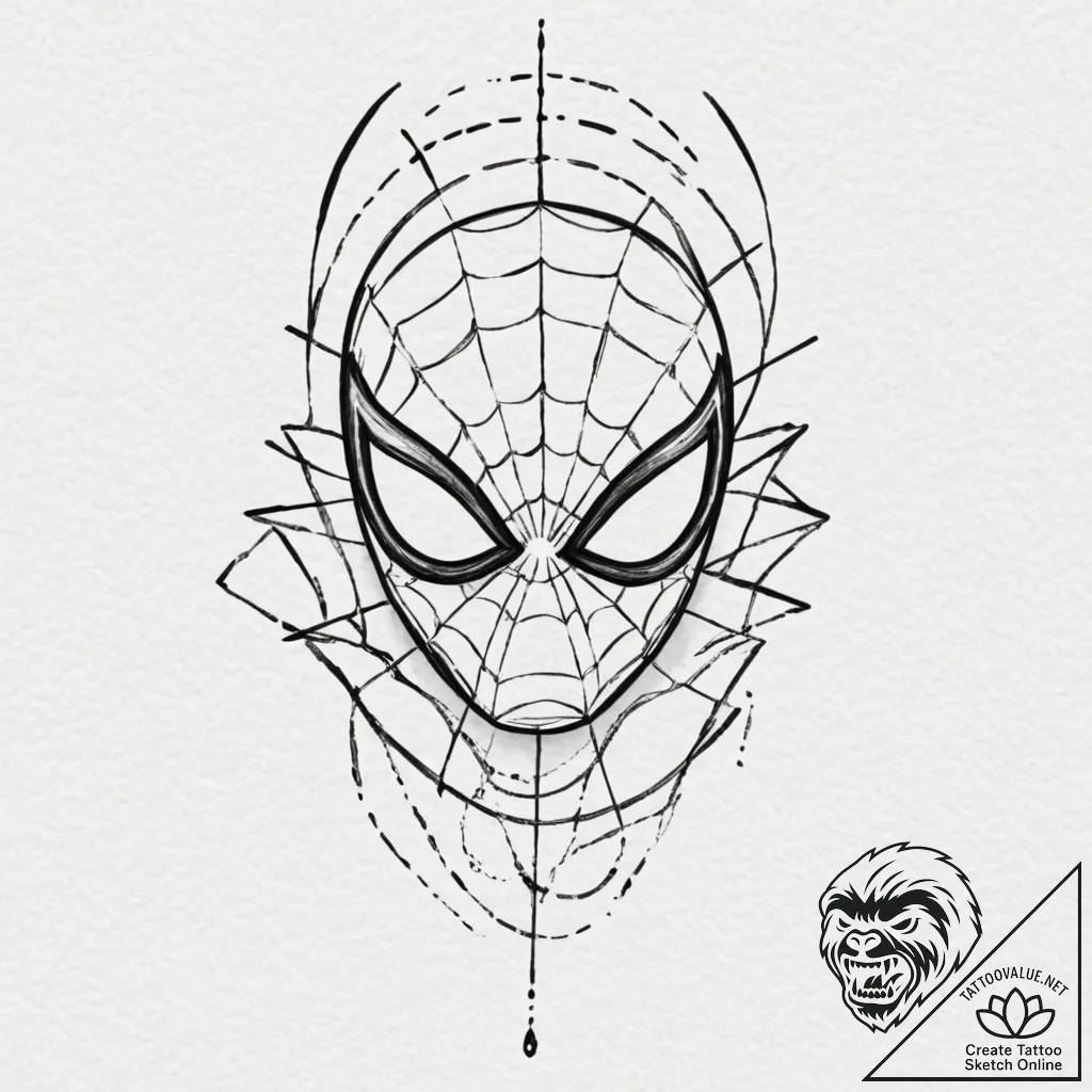 A trash polka tattoo of spider-man's mask, ha... - tattoo sketch (№1751120802_0, 28.06.2025 14:26) — tattoovalue.net