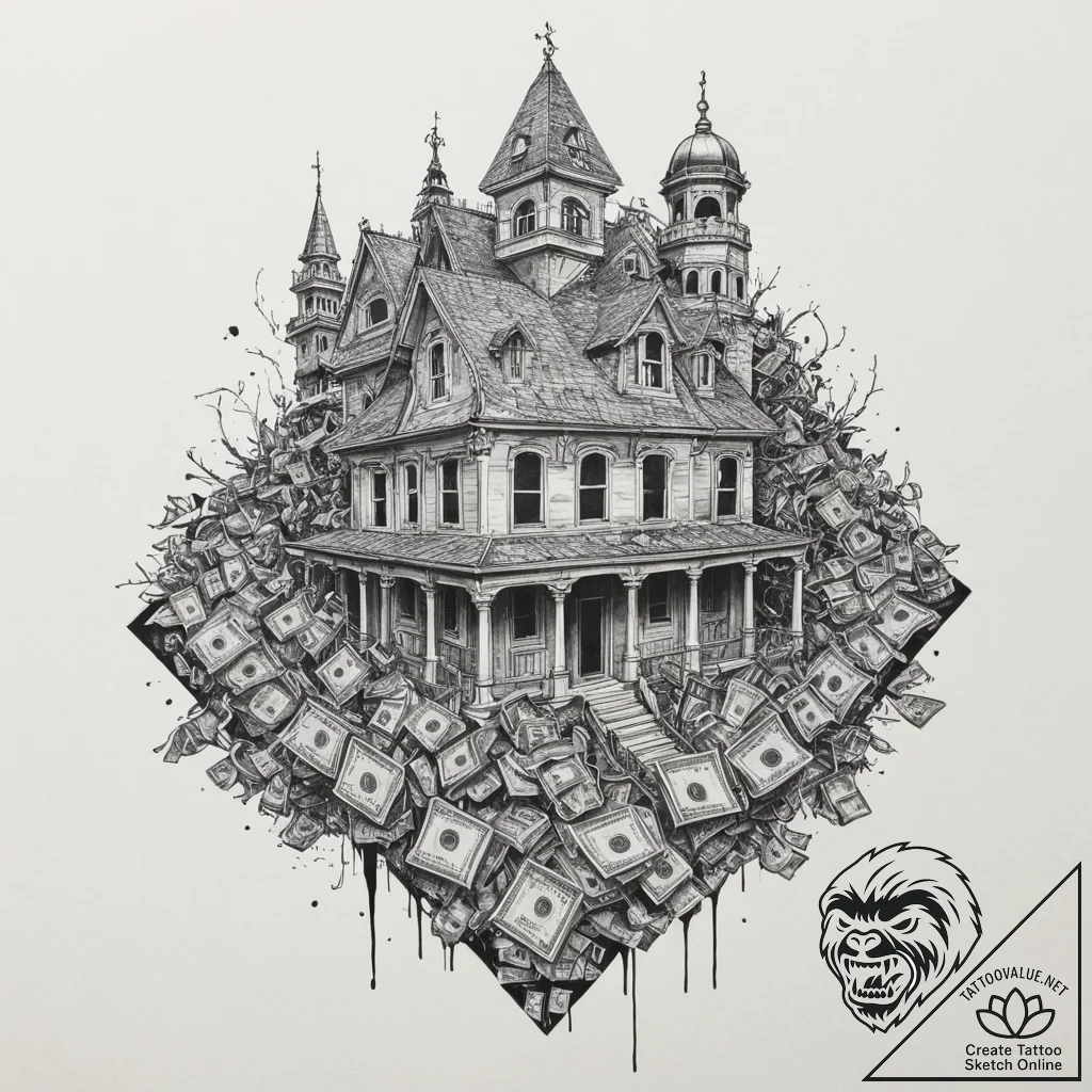 бумажный дом (money heist / la casa de papel)... - tattoo sketch (№1751121726_0, 28.06.2025 14:42) — tattoovalue.net