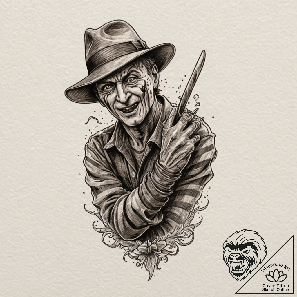 A neo-traditional tattoo of freddy krueger's... - tattoo sketch (№1751124657_0, 28.06.2025 15:30) — tattoovalue.net