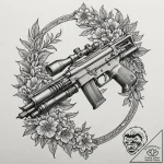 Machine gun, artistic tattoo sketch, professi… – tattoo sketch (№1751124772_0, 28.06.2025 15:32) — tattoovalue.net