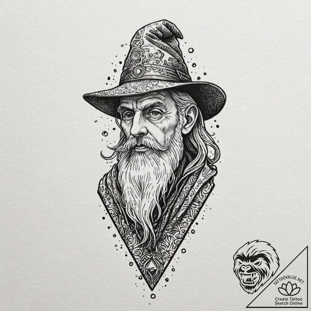 A neo-traditional portrait of merlin the wiza... - tattoo sketch (№1751125342_0, 28.06.2025 15:42) — tattoovalue.net