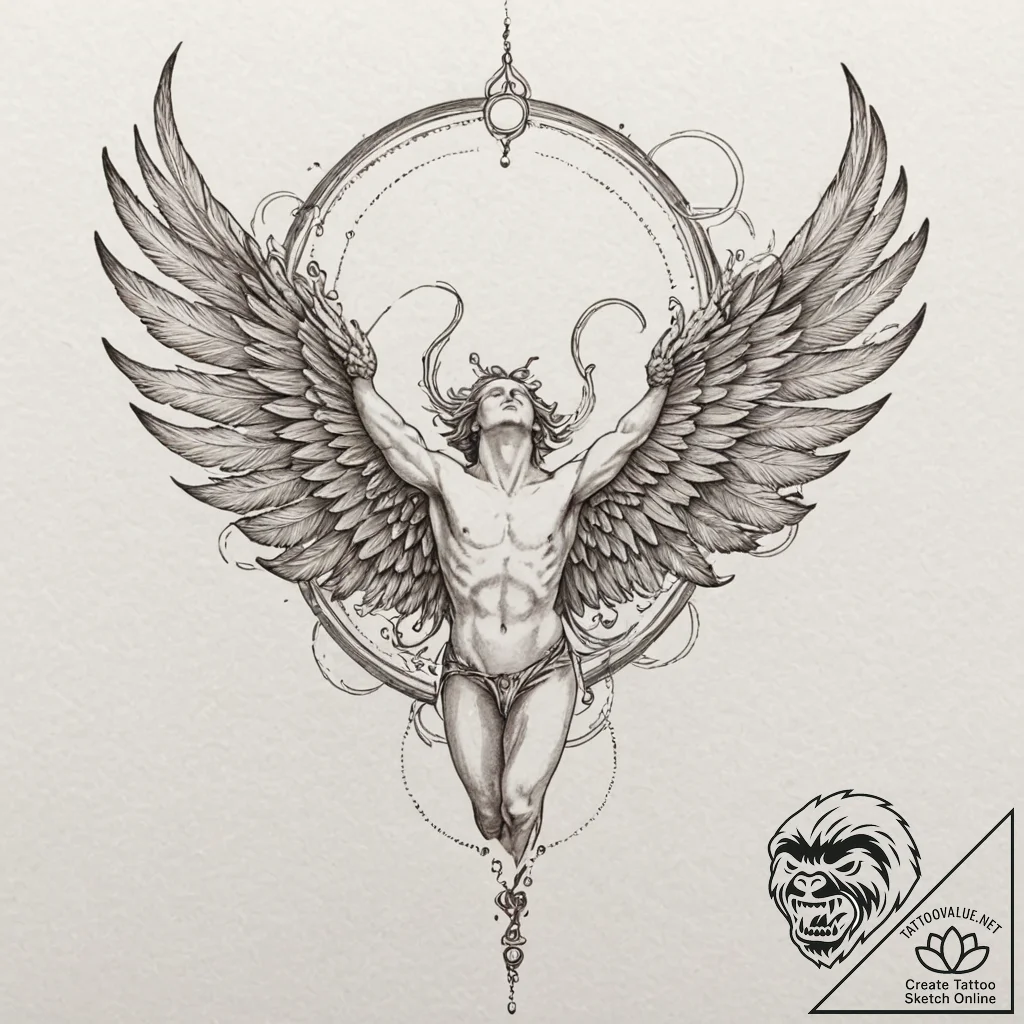 Icarus with melting wings, artistic tattoo sk... - tattoo sketch (№1751126229_0, 28.06.2025 15:57) — tattoovalue.net