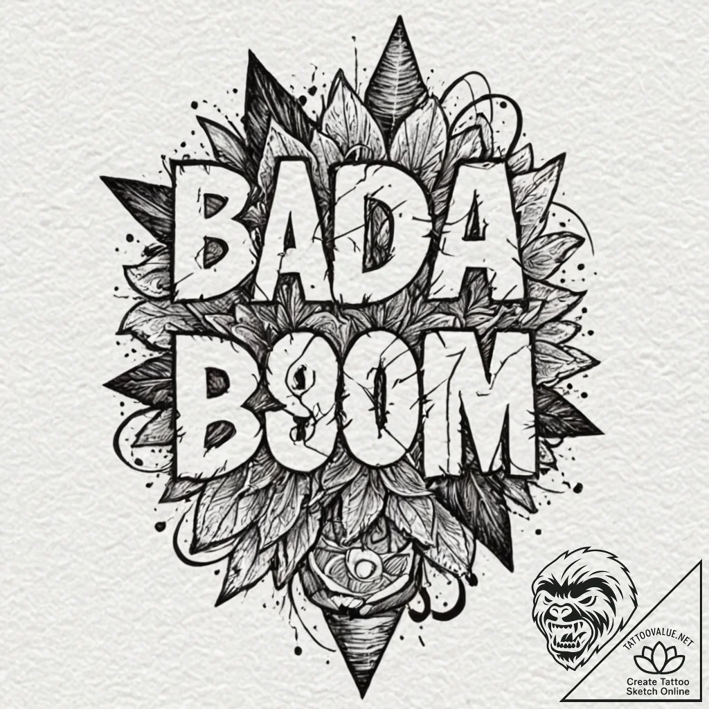 A chicano lettering tattoo of "bada boom. big... - tattoo sketch (№1751126344_0, 28.06.2025 15:59) — tattoovalue.net