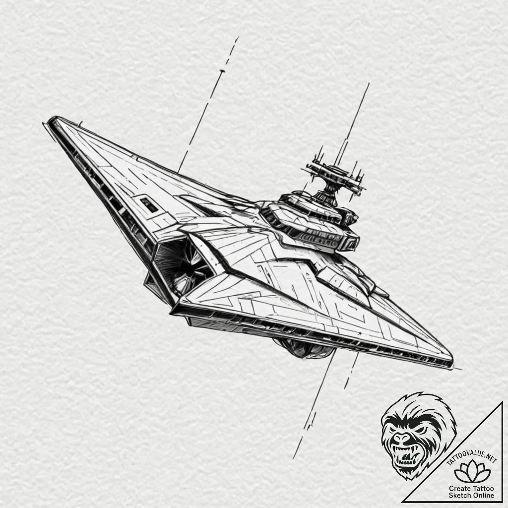 Linework design of a star destroyer, seen fro... - tattoo sketch (№1751126455_0, 28.06.2025 16:00) — tattoovalue.net