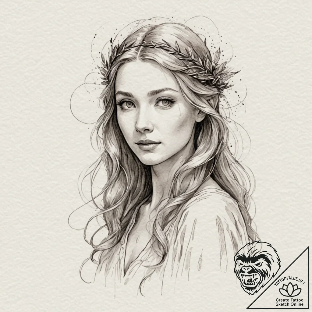 A watercolor portrait of galadriel, surrounde... - tattoo sketch (№1751127252_0, 28.06.2025 16:14) — tattoovalue.net