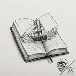 An open book with a fantasy world growing out… – tattoo sketch (№1751128021_0, 28.06.2025 16:27) — tattoovalue.net