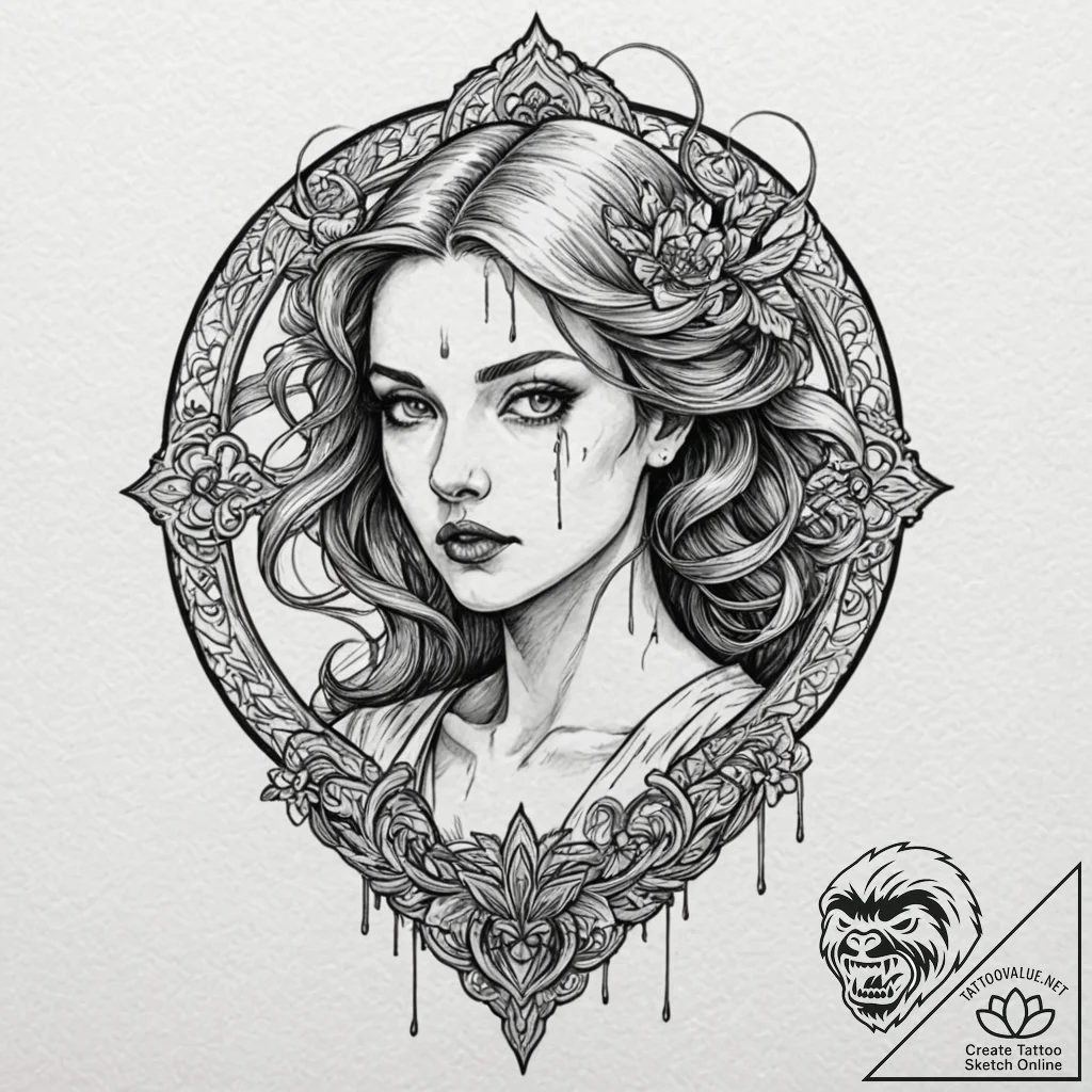 A neo-traditional tattoo of eleven with a blo... - tattoo sketch (№1751128127_0, 28.06.2025 16:28) — tattoovalue.net