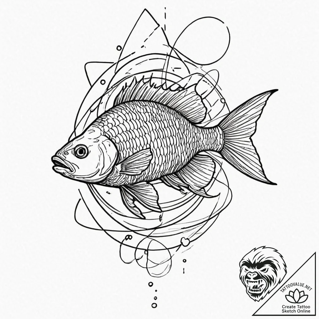 Fish, ink illustration for tattoo, vibrant co... - tattoo sketch (№1751128232_0, 28.06.2025 16:30) — tattoovalue.net