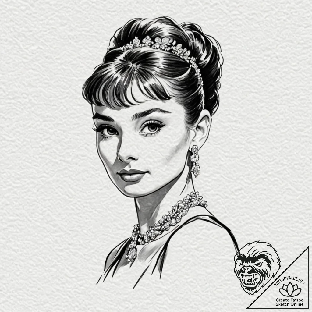 A neo-traditional tattoo of audrey hepburn as... - tattoo sketch (№1751128547_0, 28.06.2025 16:35) — tattoovalue.net