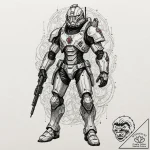 A watercolor sketch of a terran marine in ful… – tattoo sketch (№1751128878_0, 28.06.2025 16:41) — tattoovalue.net