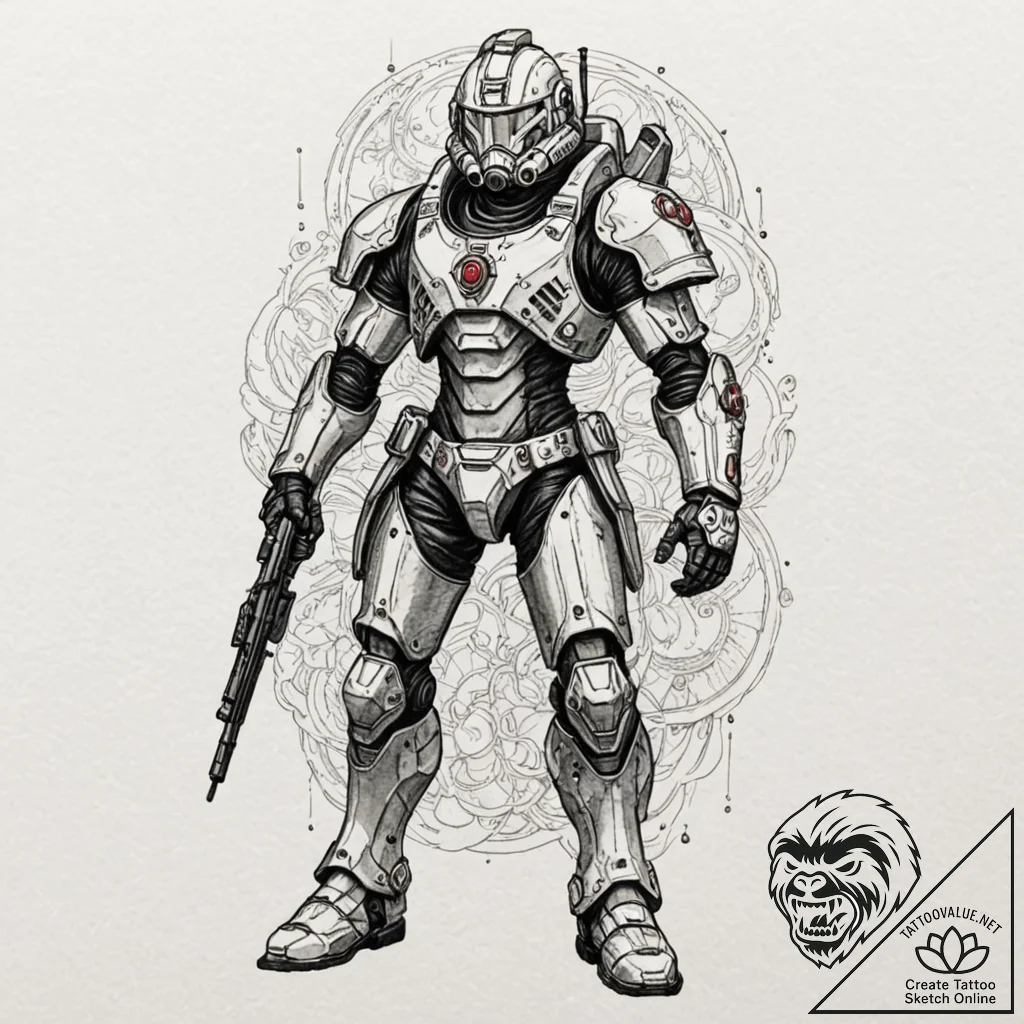A watercolor sketch of a terran marine in ful... - tattoo sketch (№1751128878_0, 28.06.2025 16:41) — tattoovalue.net