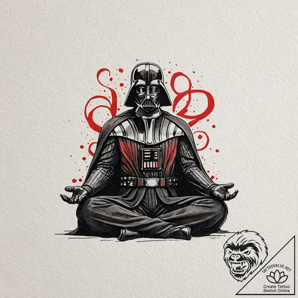Watercolor sketch of darth vader meditating,... - tattoo sketch (№1751129510_0, 28.06.2025 16:51) — tattoovalue.net