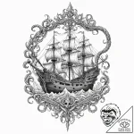 Pirate ship fighting a kraken, tattoo line ar… – tattoo sketch (№1751129621_0, 28.06.2025 16:53) — tattoovalue.net