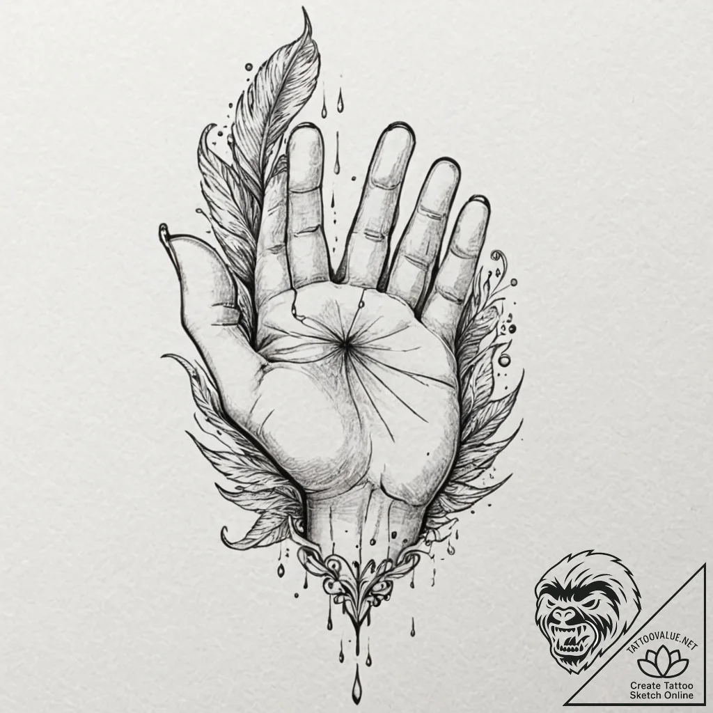 A hand writing with a quill that drips blood,... - tattoo sketch (№1751129729_0, 28.06.2025 16:55) — tattoovalue.net