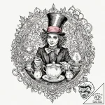 A watercolor tattoo of the mad hatter’s tea p… – tattoo sketch (№1751131614_0, 28.06.2025 17:26) — tattoovalue.net