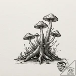 Bioluminescent mushrooms on a log, concept ar… – tattoo sketch (№1751132006_0, 28.06.2025 17:33) — tattoovalue.net