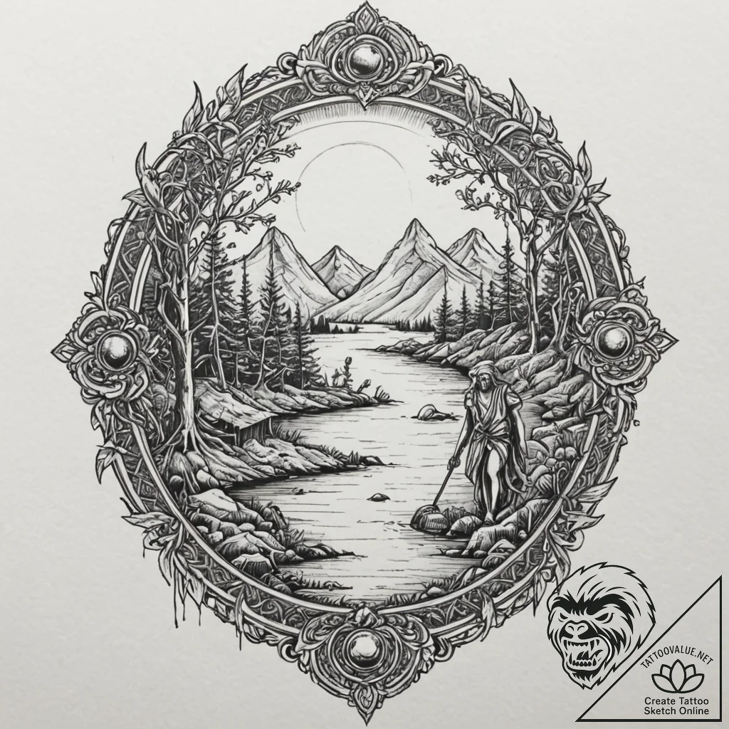 Charon on the river styx, tattoo drawing outl... - tattoo sketch (№1751132110_0, 28.06.2025 17:35) — tattoovalue.net