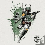 Trash polka style tattoo of boba fett in acti… – tattoo sketch (№1751132451_0, 28.06.2025 17:40) — tattoovalue.net