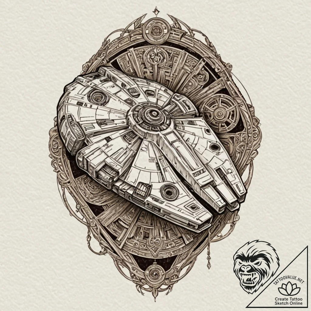 The millennium falcon, artistic tattoo sketch... - tattoo sketch (№1751132785_0, 28.06.2025 17:46) — tattoovalue.net