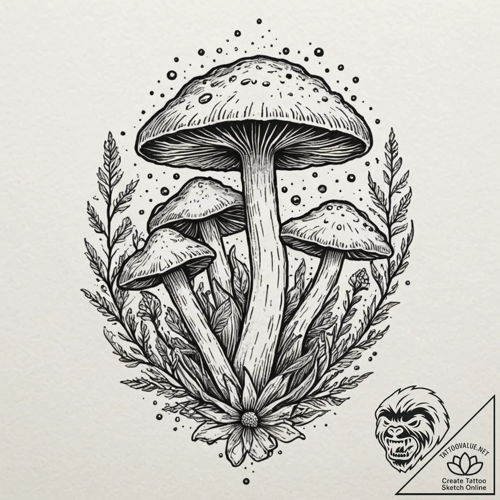 Bioluminescent fungi, ink illustration for ta... - tattoo sketch (№1751133201_0, 28.06.2025 17:53) — tattoovalue.net
