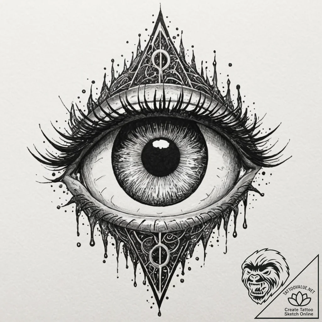 Trash polka style tattoo of the eye of sauron... - tattoo sketch (№1751133508_0, 28.06.2025 17:58) — tattoovalue.net