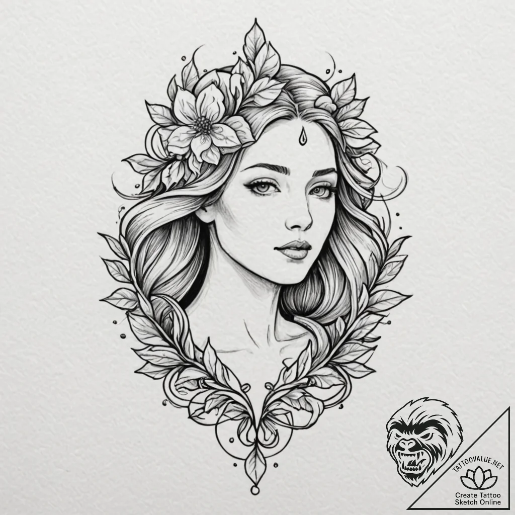 Persephone with a pomegranate, tattoo flash s... - tattoo sketch (№1751133608_0, 28.06.2025 18:00) — tattoovalue.net