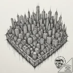 Dystopian city skyline, ink illustration for… – tattoo sketch (№1751133718_0, 28.06.2025 18:01) — tattoovalue.net