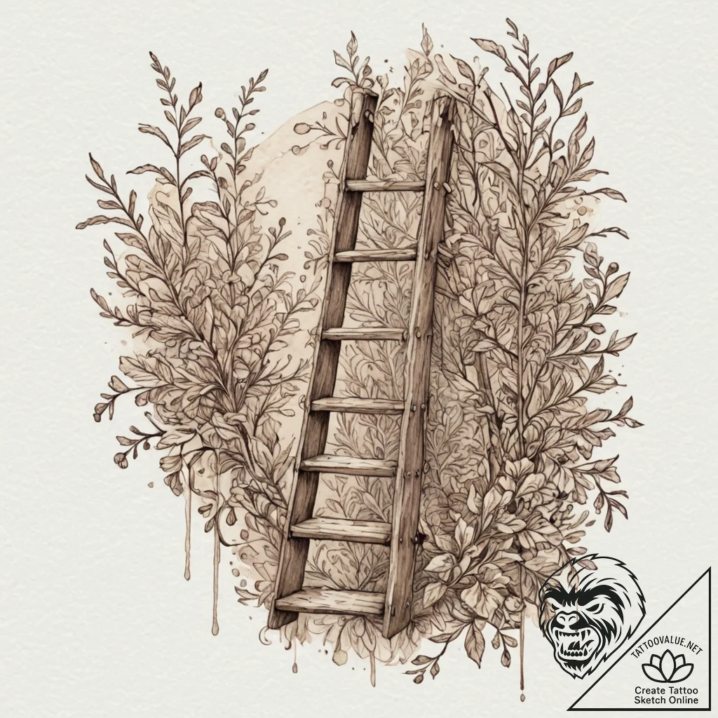 Ladder, tattoo line art, unique design, origi... - tattoo sketch (№1751134027_0, 28.06.2025 18:07) — tattoovalue.net
