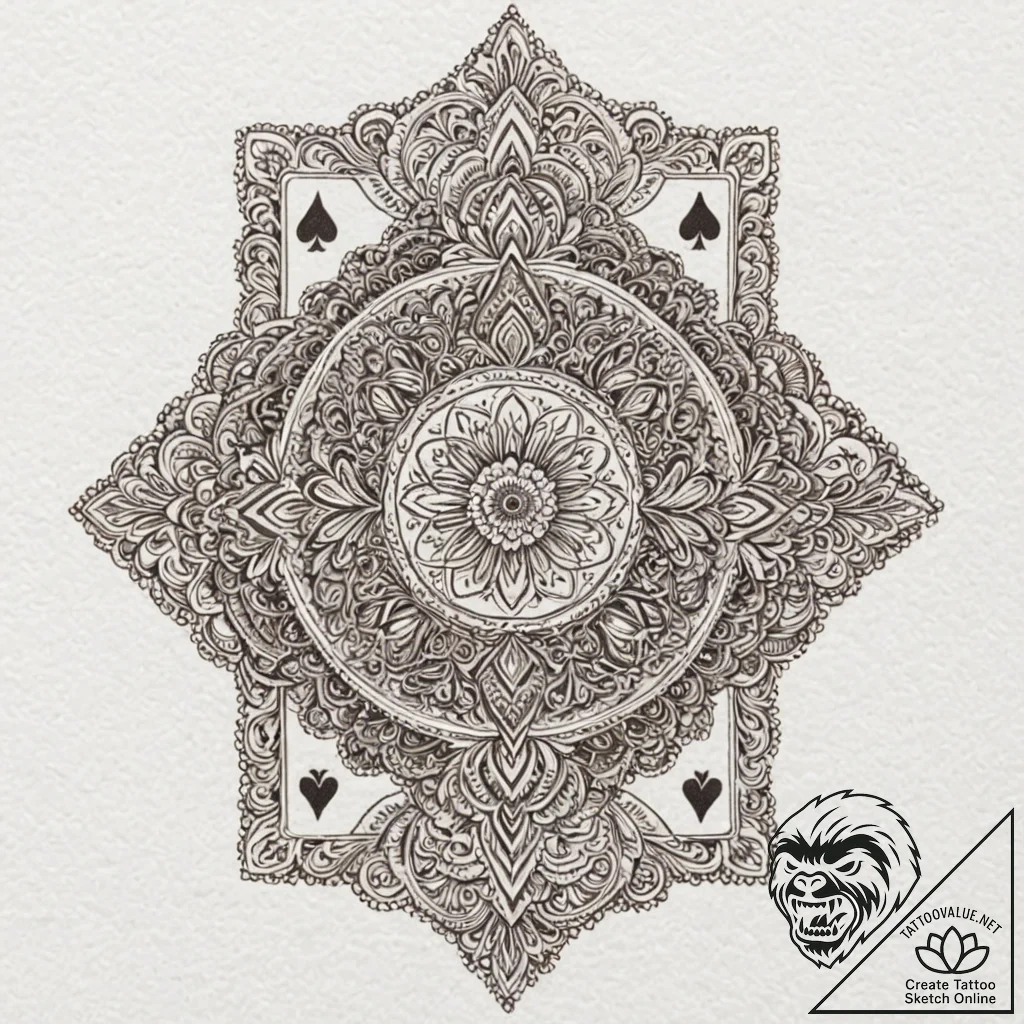 Playing cards, artistic tattoo sketch, sepia... - tattoo sketch (№1751134683_0, 28.06.2025 18:18) — tattoovalue.net