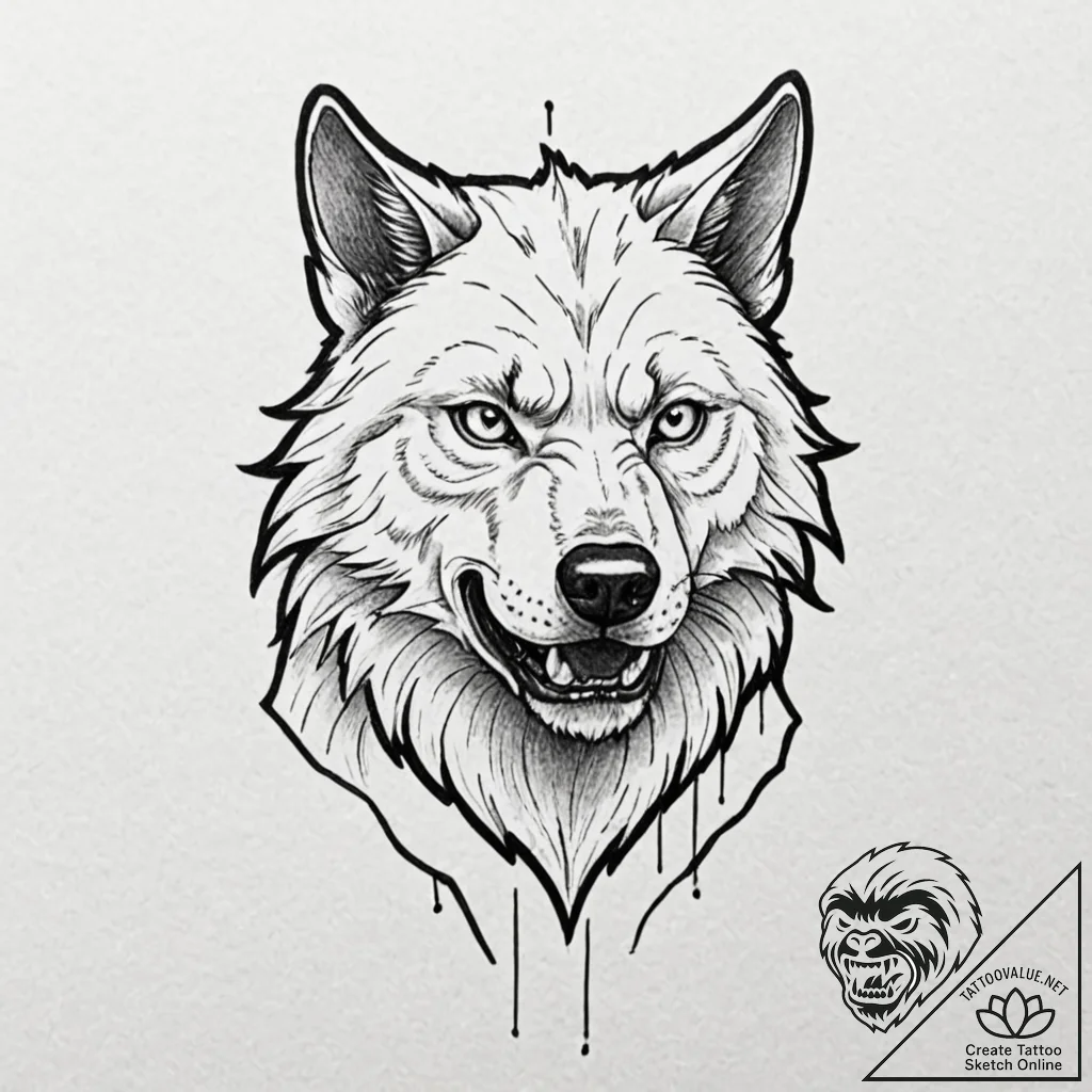 A werewolf mid-transformation, tattoo drawing... - tattoo sketch (№1751135337_0, 28.06.2025 18:28) — tattoovalue.net