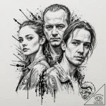 A trash polka portrait of the main characters… – tattoo sketch (№1751135768_0, 28.06.2025 18:36) — tattoovalue.net