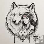 A neo-traditional portrait of princess monono… – tattoo sketch (№1751135879_0, 28.06.2025 18:37) — tattoovalue.net