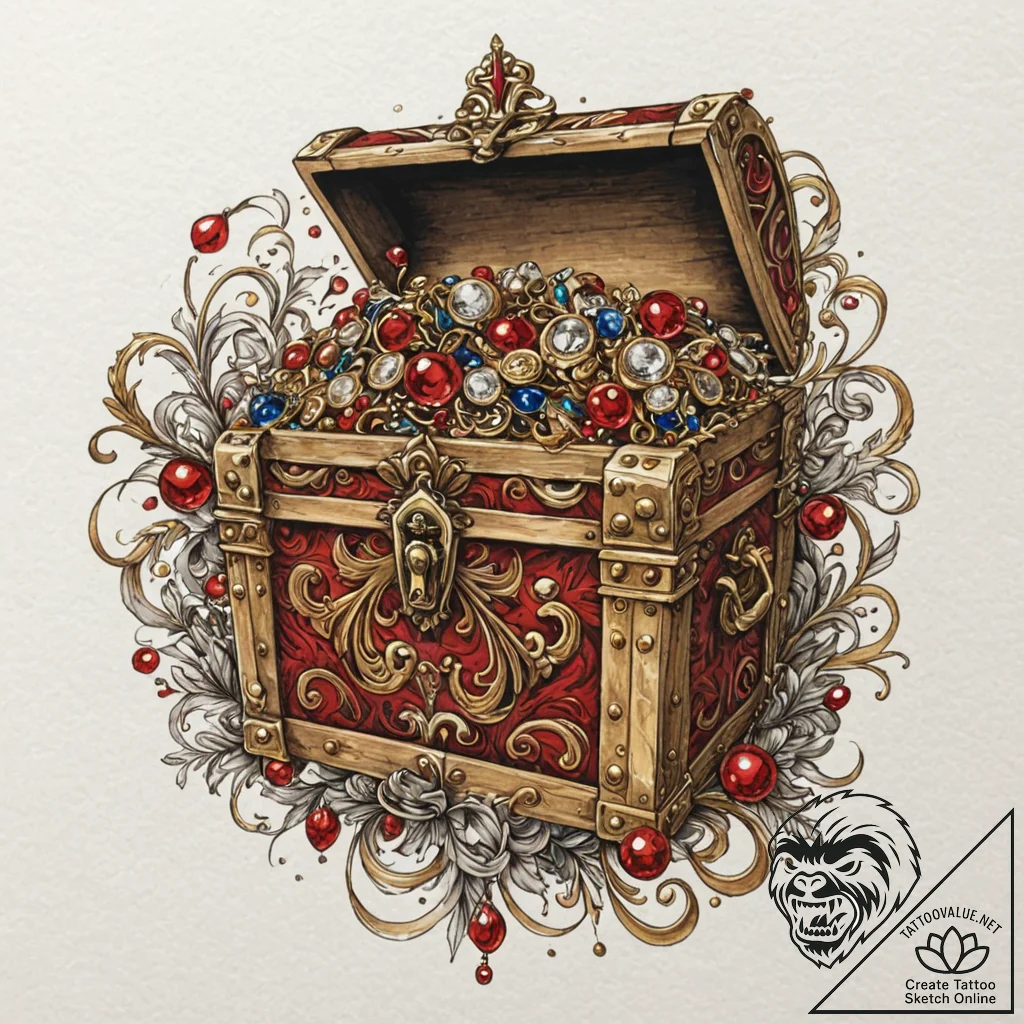 A neo-traditional design of a treasure chest,... - tattoo sketch (№1751136089_0, 28.06.2025 18:41) — tattoovalue.net
