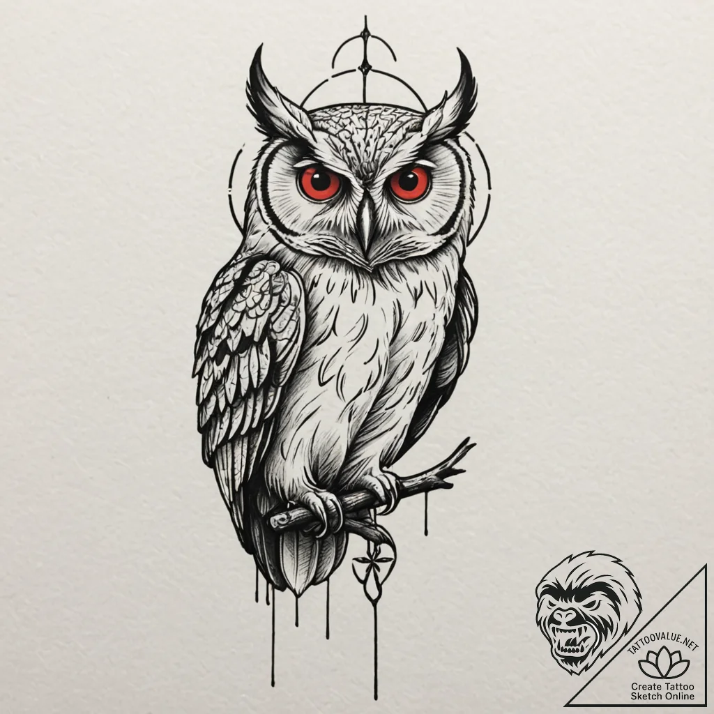 Neo-traditional tattoo design of the owl from... - tattoo sketch (№1751136204_0, 28.06.2025 18:43) — tattoovalue.net