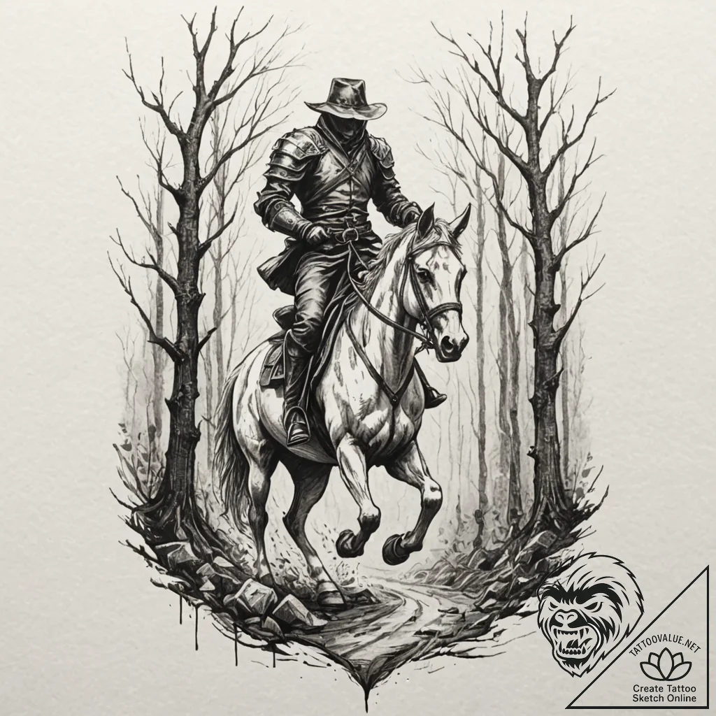 A trash polka tattoo of the headless horseman... - tattoo sketch (№1751136305_0, 28.06.2025 18:45) — tattoovalue.net