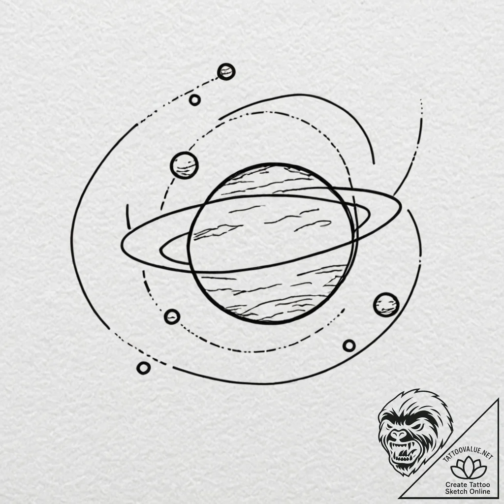 Jupiter (planet), concept art for tattoo, lin... - tattoo sketch (№1751136529_0, 28.06.2025 18:48) — tattoovalue.net
