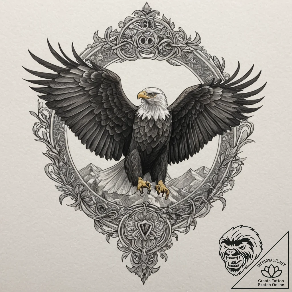 Golden eagle, concept art for tattoo, neo tra... - tattoo sketch (№1751136734_0, 28.06.2025 18:52) — tattoovalue.net