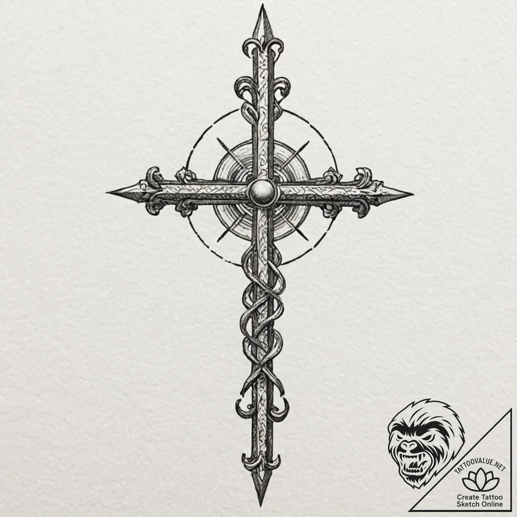 Vodyanoy (water spirit), tattoo drawing outli... - tattoo sketch (№1751137086_0, 28.06.2025 18:58) — tattoovalue.net