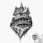 A linework tattoo of the strange house from s… – tattoo sketch (№1751137838_0, 28.06.2025 19:10) — tattoovalue.net