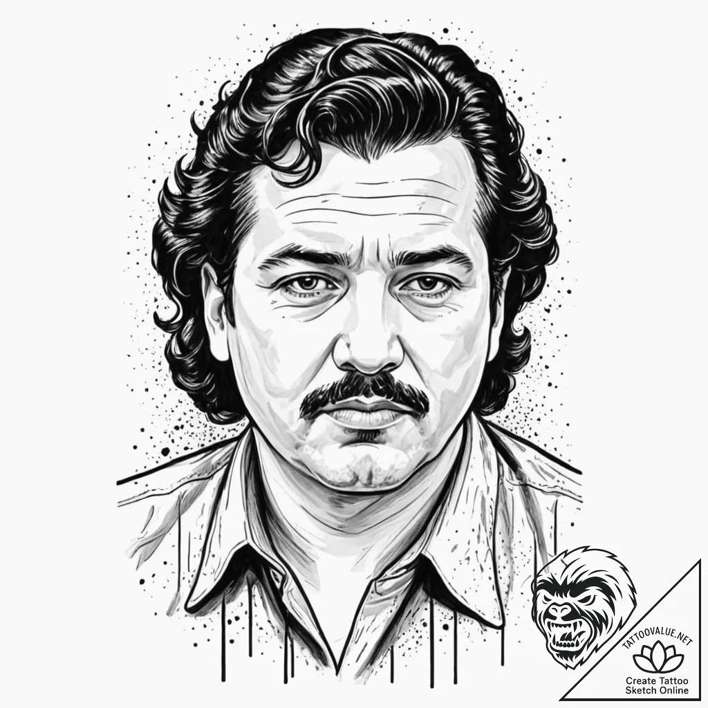 A trash polka portrait of pablo escobar from... - tattoo sketch (№1751138257_0, 28.06.2025 19:17) — tattoovalue.net
