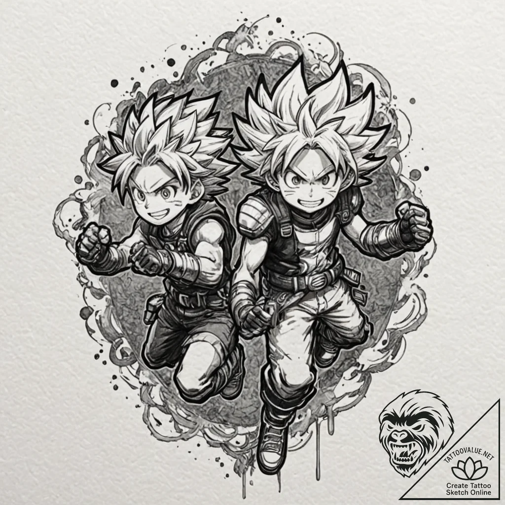 A watercolor sketch of the main characters fr... - tattoo sketch (№1751138367_0, 28.06.2025 19:19) — tattoovalue.net