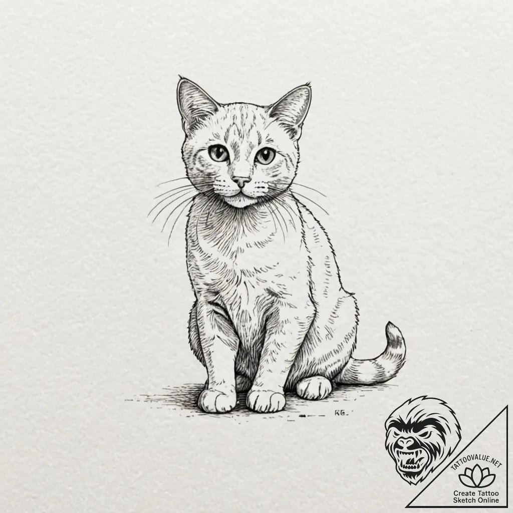 Cat, artistic tattoo sketch, linework tattoo... - tattoo sketch (№1751138481_0, 28.06.2025 19:21) — tattoovalue.net