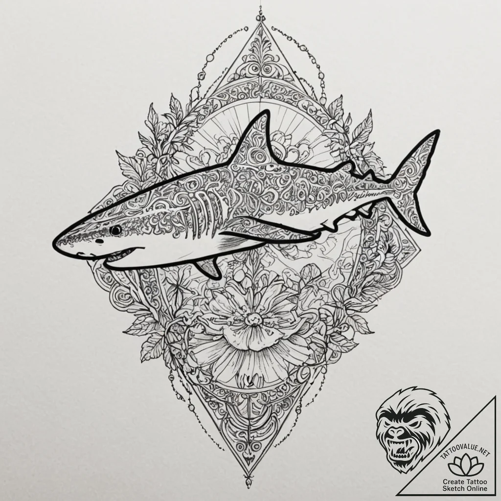 A neo-traditional tattoo of the red shark con... - tattoo sketch (№1751140014_0, 28.06.2025 19:46) — tattoovalue.net