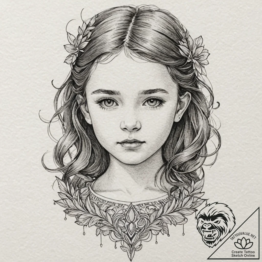 Child's portrait, tattoo sketch design, on te... - tattoo sketch (№1751140131_0, 28.06.2025 19:48) — tattoovalue.net