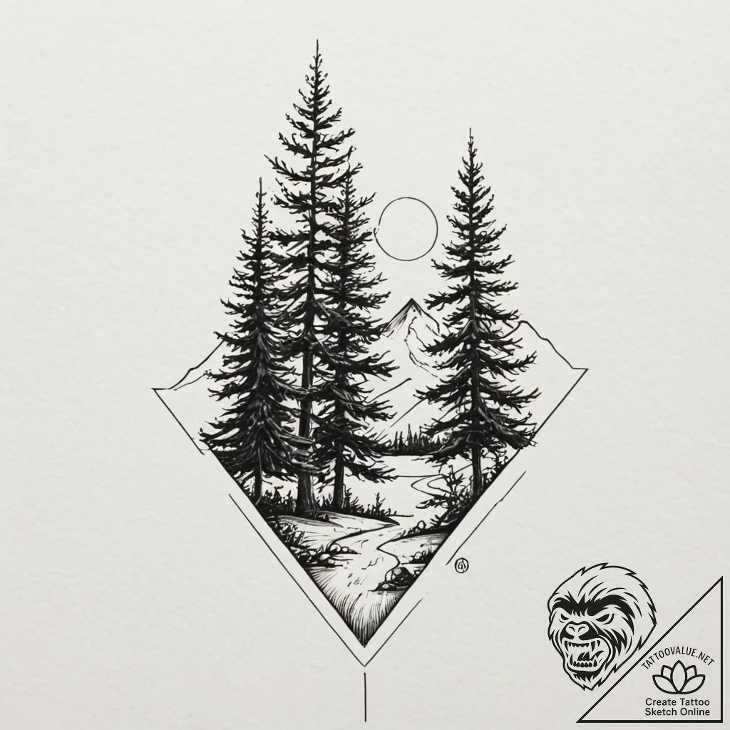 Spruce, tattoo drawing outline, bold outlines... - tattoo sketch (№1751140551_0, 28.06.2025 19:55) — tattoovalue.net