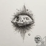 Trash polka tattoo of the millennium falcon e… – tattoo sketch (№1751140648_0, 28.06.2025 19:57) — tattoovalue.net