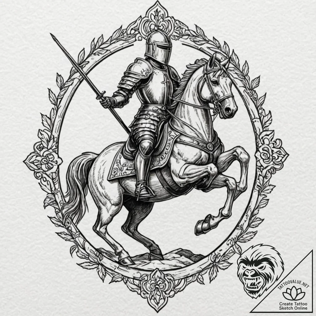 Knight jousting, tattoo flash sheet design, l... - tattoo sketch (№1751141294_0, 28.06.2025 20:08) — tattoovalue.net