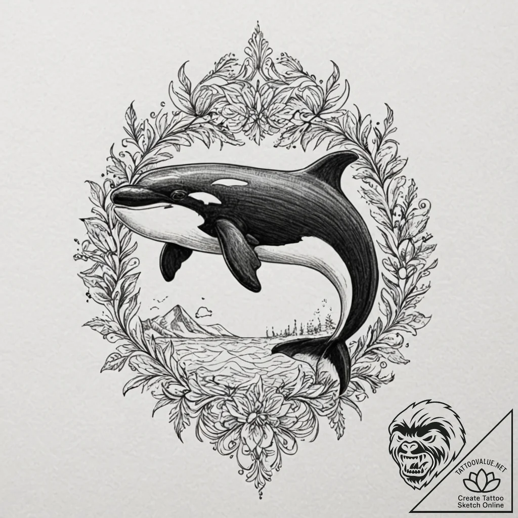 Killer whale, tattoo sketch design, on white... - tattoo sketch (№1751141410_0, 28.06.2025 20:10) — tattoovalue.net